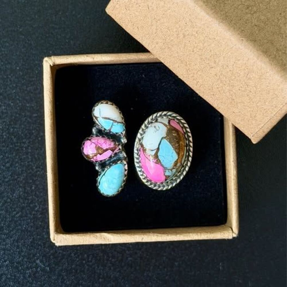 Cotton Candy Turquoise Sterling Silver Statement Ring — Adjustable 7–8.5